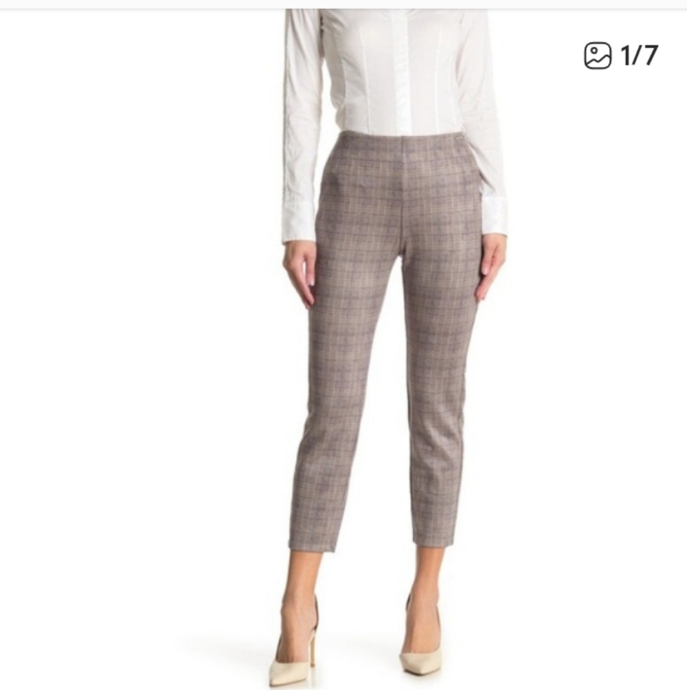 T Tahari Faux Leather Plaid Cropped Pants Size 10 (M/L) 30" Waist